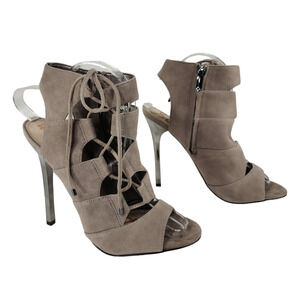 Sam Edelman 8.5 Palma Stilleto Heel Sandal Women Tan‎ Suede Strappy Lace Up 5"